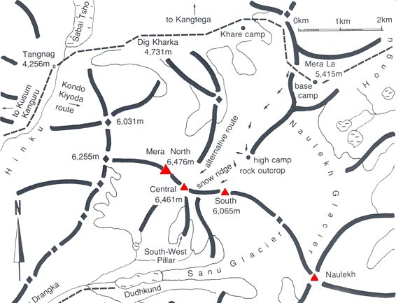 Access Route and Location Map for Mera Peak