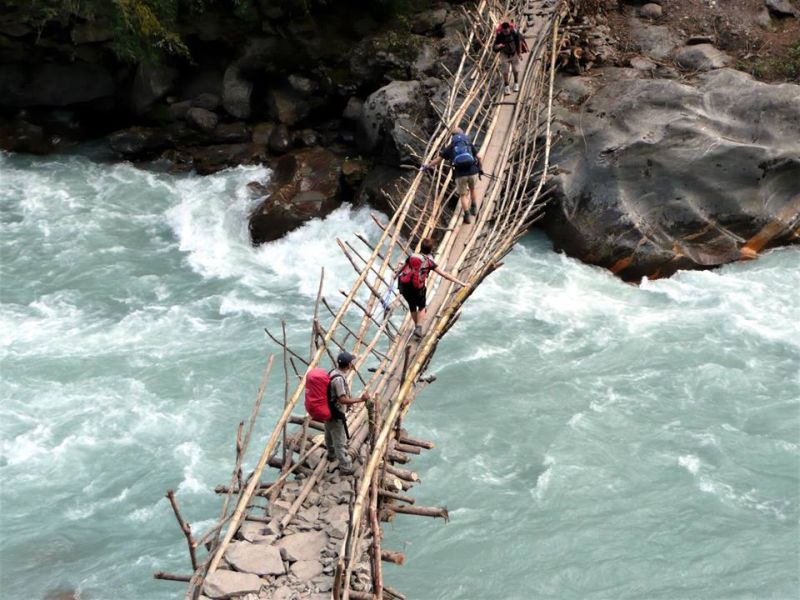 Bridge in Marsayangdi Khola Valley on Annapurna Circuit