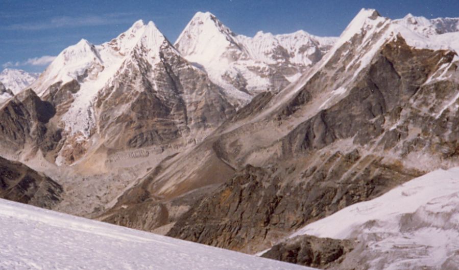 Malangphulang Group of 6000m Peaks from Dig Kare on ascent from Hinku Valley to Mera La