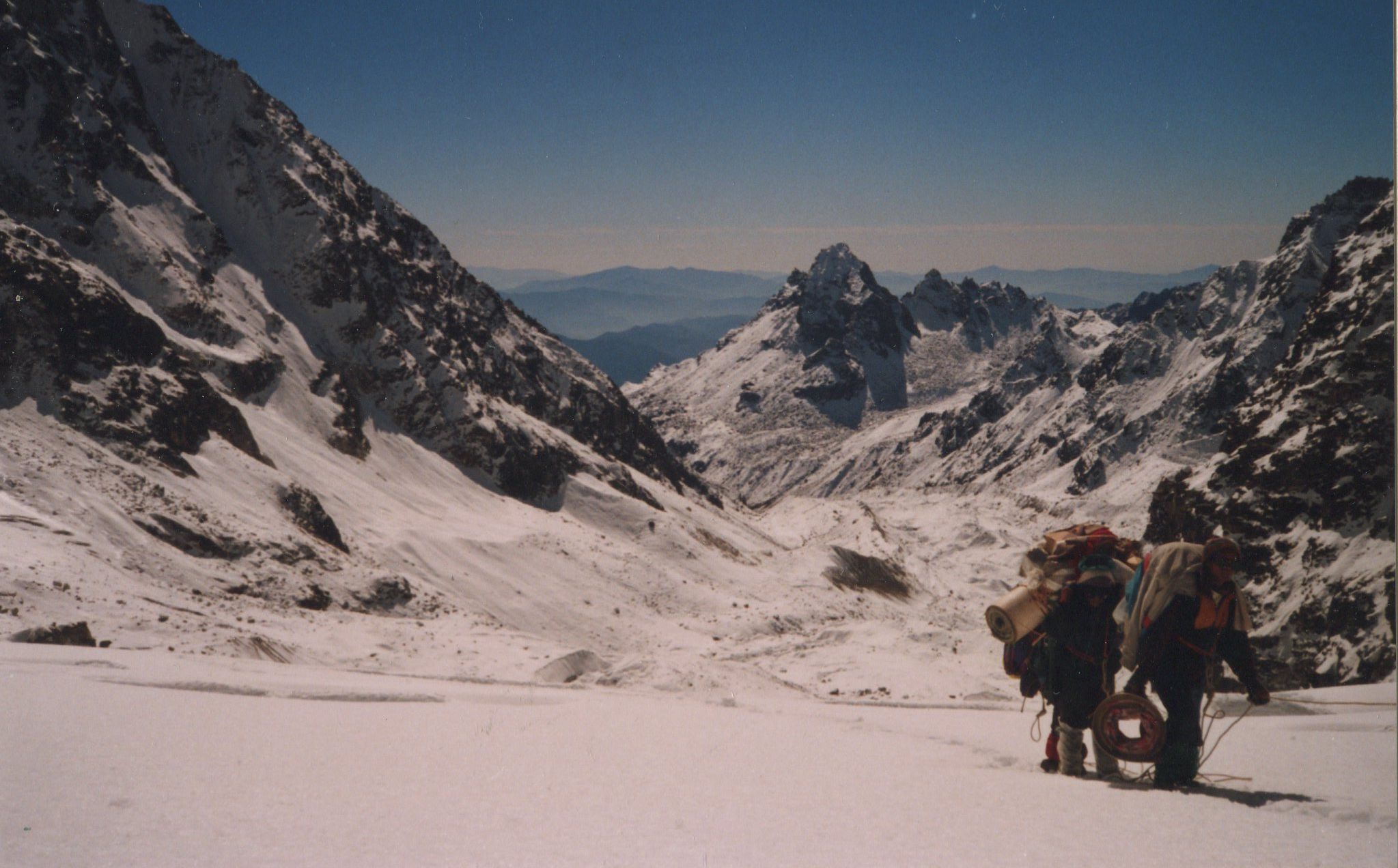 Lower Balephi Glacier from above Ice-fall on ascent to Tilman's Pass