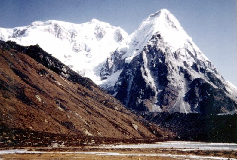 Mounts Kabru and Ratong from camp at Ramze