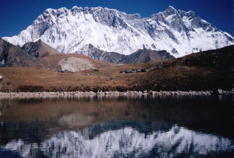 Nuptse-Lhotse Wall from above Bibre in the Imja Khola Valley