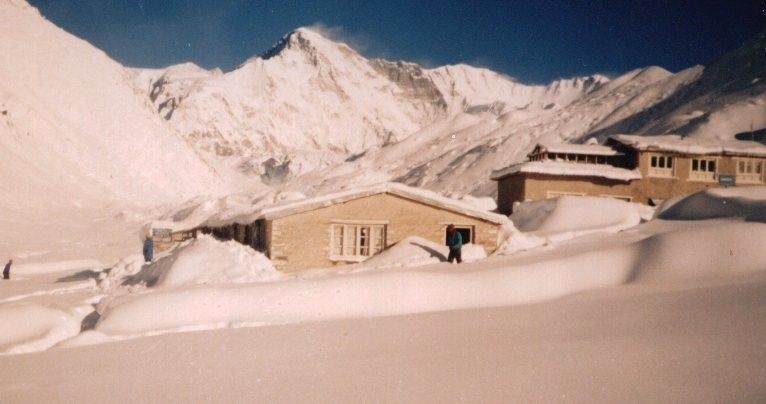 Mt. Cho Oyu from Gokyo Village after snowstorm in the Nepal Himalaya