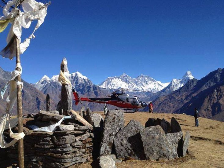 Nuptse, Everest, Lhotse and Ama Dablam from above Namche Bazaar