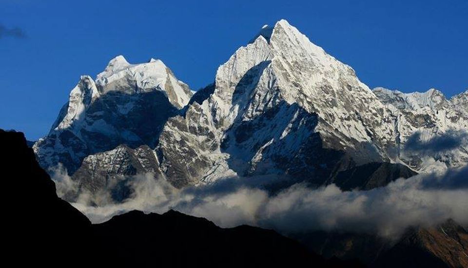 Mount Thamserku and Mount Kang Taiga above Namche Bazaar