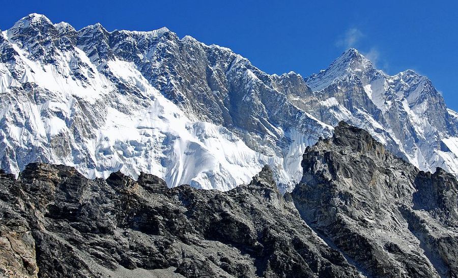 Nuptse-Lhotse wall on ascent to Kongma La from Bibre in the Chukhung Valley