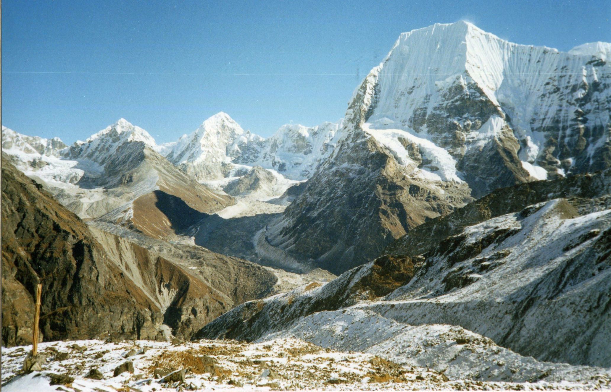 View from Ramdung Base Camp across Rolwaling Valley to Mt.Chobutse