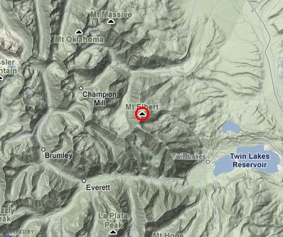 Location Map for Mount Elbert in the Sawatch Range of the Colorado Rockies