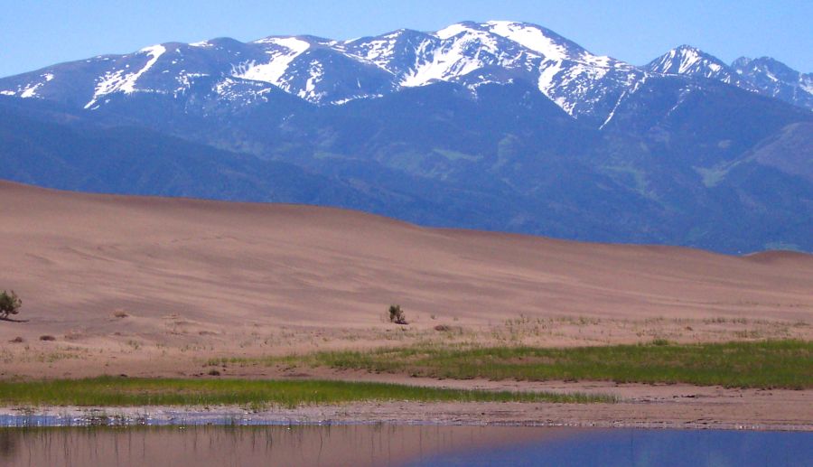 Sangre de Cristo mountains from Medano Creek in the Great Sand Dunes Colorado National Monument