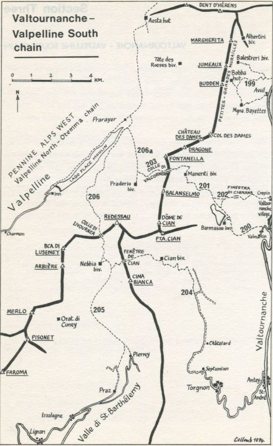 Map of approach route to Dent d'Herens