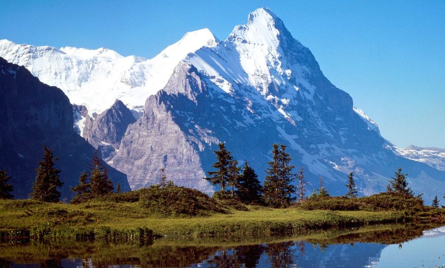 The Eiger - Mittellegi Ridge and Monch in the Bernese Oberlands of the Swiss Alps