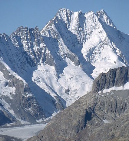 Lauteraarhorn and Schreckhorn in the Bernese Oberland of the Swiss Alps