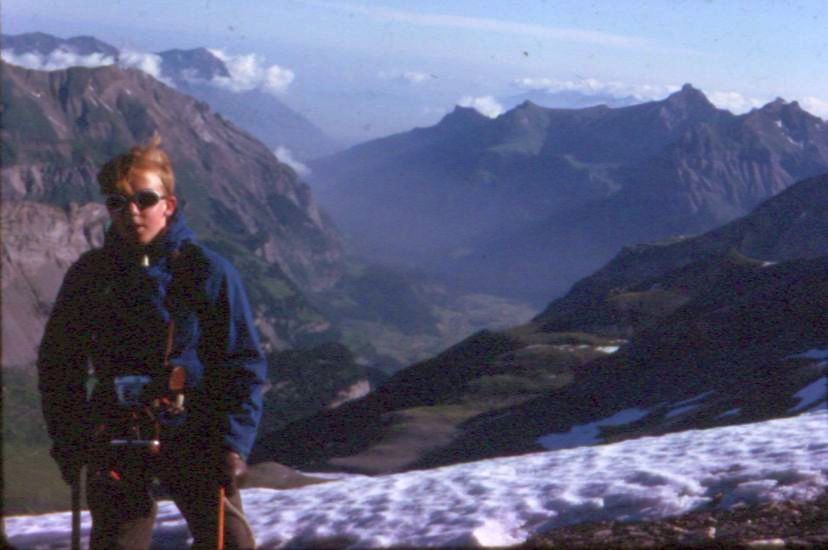 On ascent of Rinderhorn in the Bernese Oberland region of the Swiss Alps