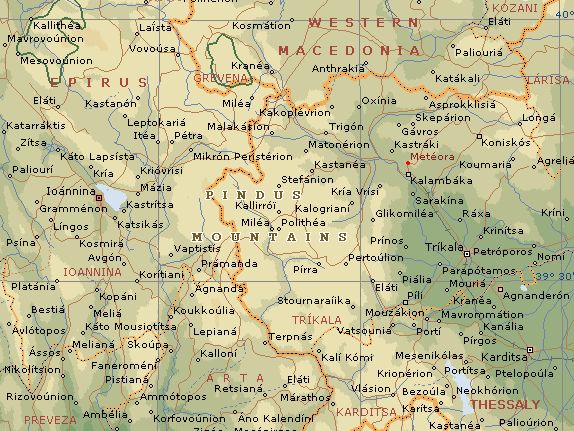 Location Map for the Pindos ( Pindus ) Mountains