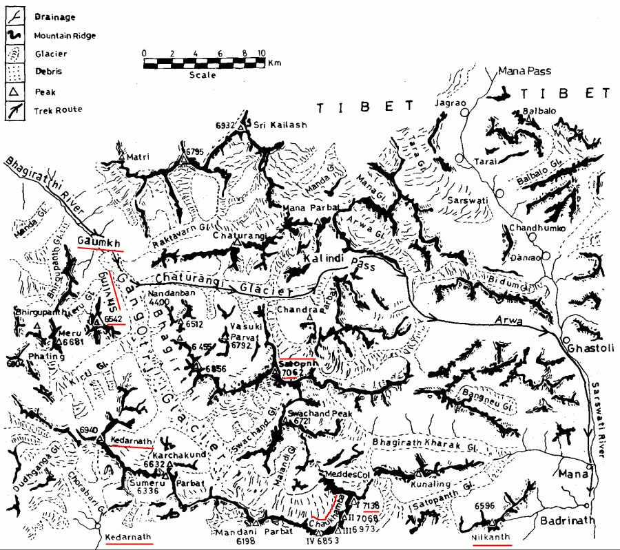 Location Map for Satopanth in the Garwal Himalaya of India