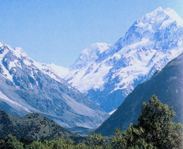 Mount Cook from Hooker Valley in the Southern Alps of New Zealand