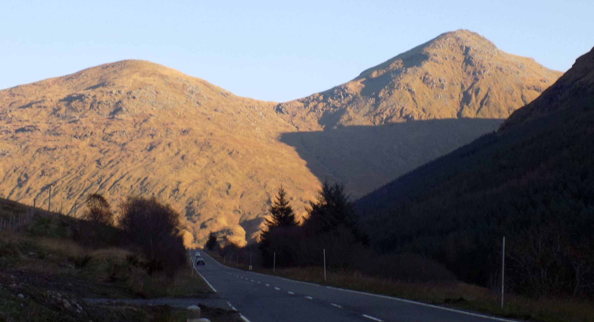 Beinn Charronach and Beinn Ime from the A83 through Glen Kinglas