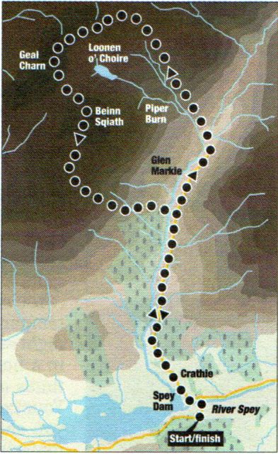 Route Map of Geal Charn in the Monadh Liath Mountains