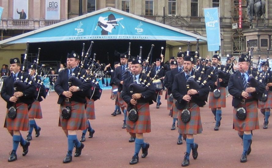 Pipe Band in George Square, Glasgow city centre, Scotland