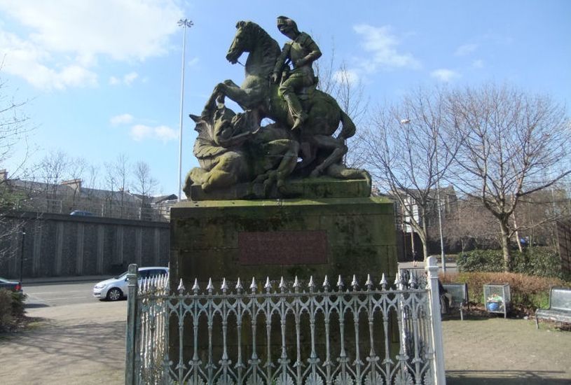 St.George and Dragon Statue at St.George's Cross on Great Western Road in Glasgow