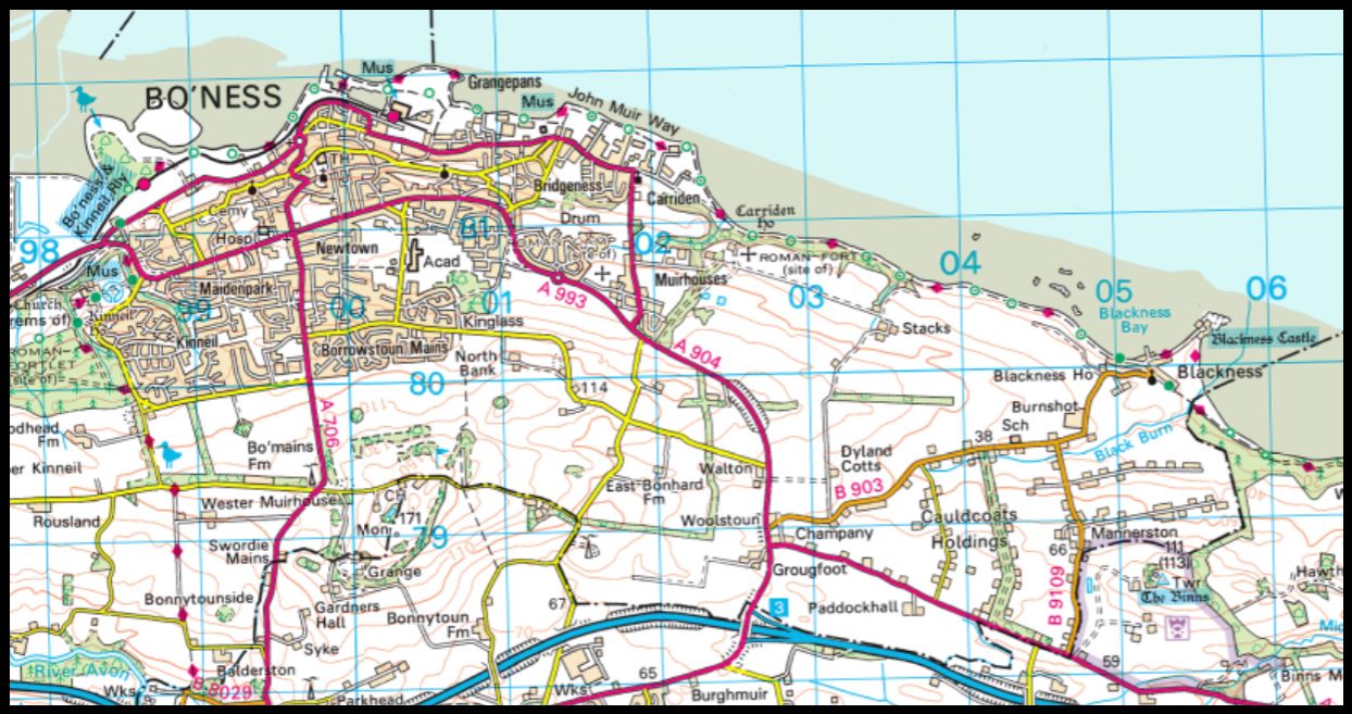 Map for Boness , Blackness and The Binns