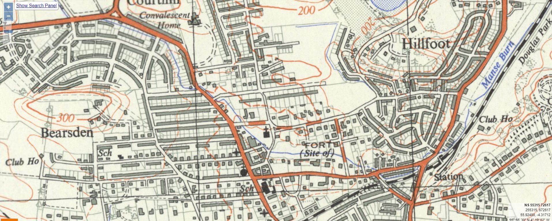 Map of Manse Burn in Bearsden