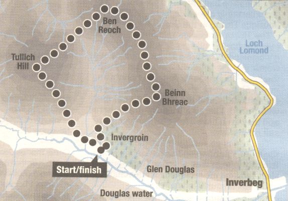 Route Map for Glen Douglas in the Luss Hills above Loch Lomond