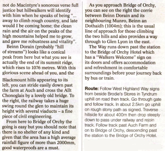 Route Description of West Highland Way from Tyndrum to Bridge of Orchy