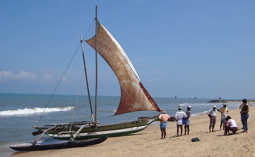 Outrigger Fishing Boat on beach at Negombo on West Coast of Sri Lanka