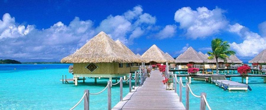 Beach Huts on the Indonesian Island of Bali