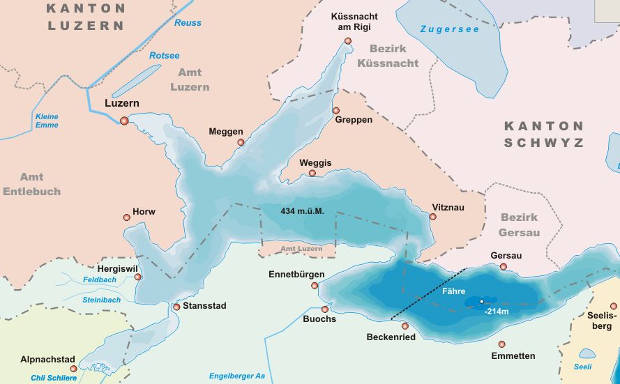 Map of Lucerne region of central Switzerland