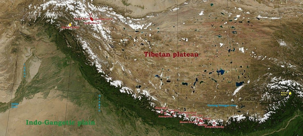 Location map of the Eight-Thousanders