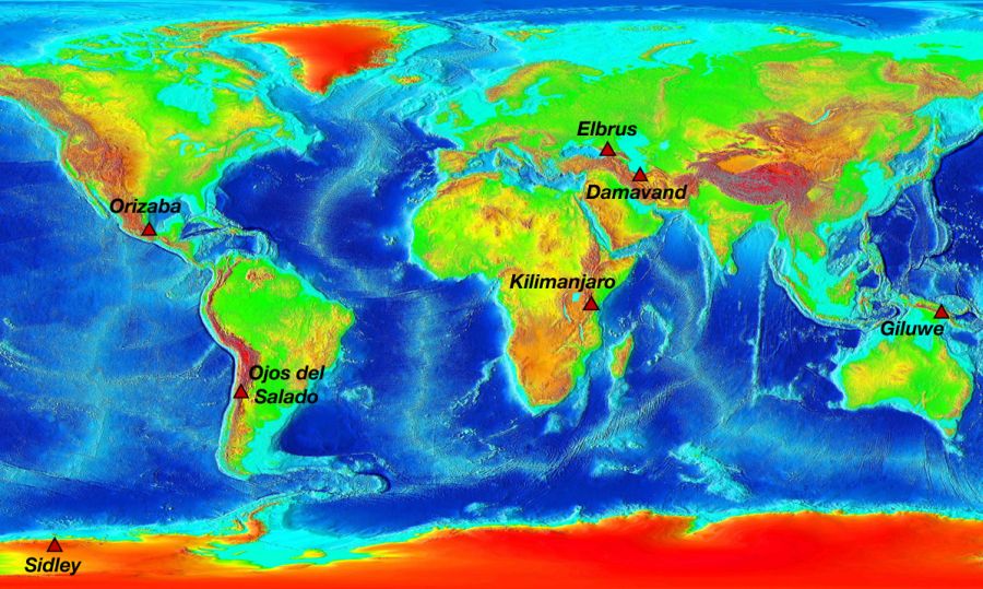 Location map - highest vocanoes of the seven continents